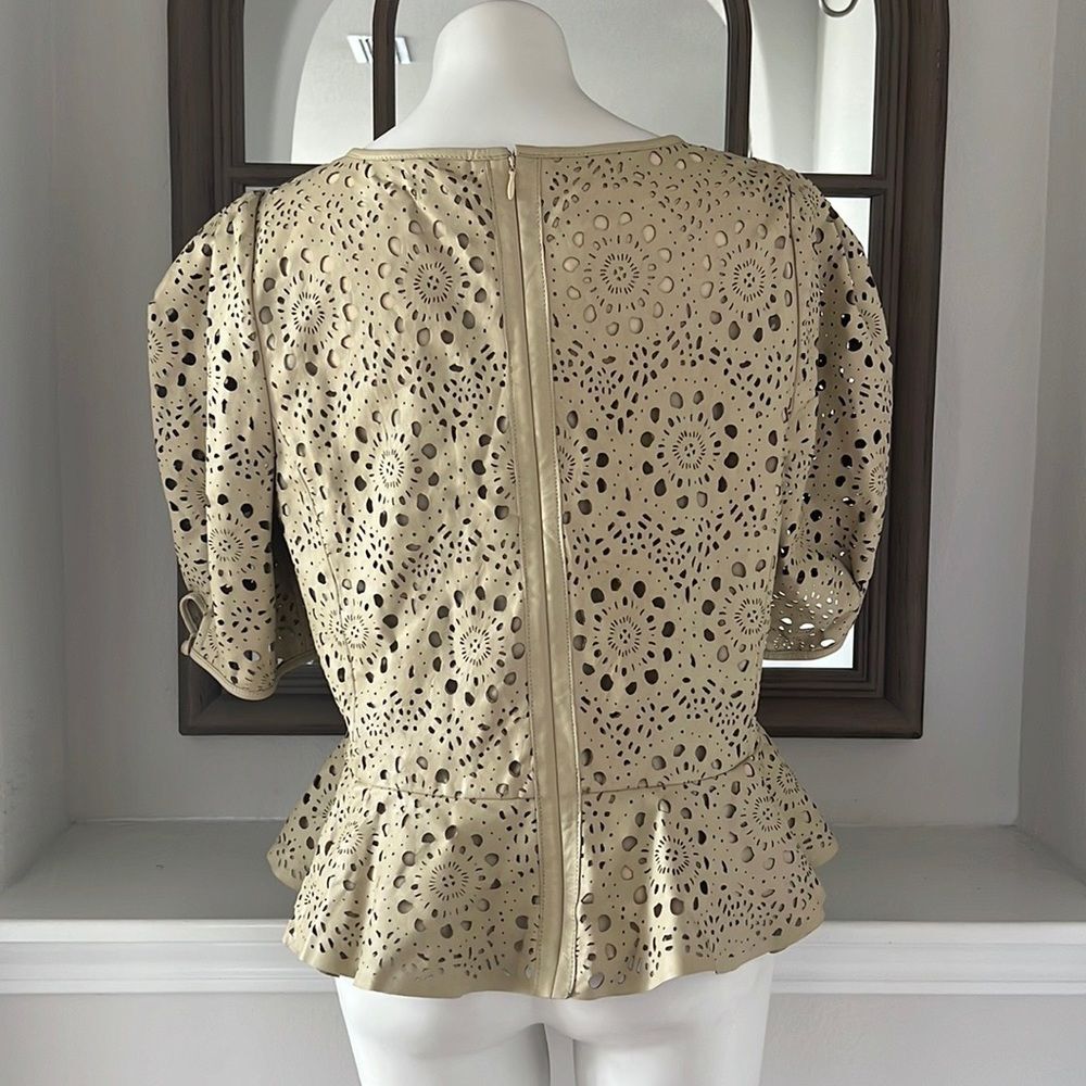 L.Ralph Lauren 100% Lambskin Leather Laser Cut Peplum Top, NWT, Size 16 - Picture 11 of 13